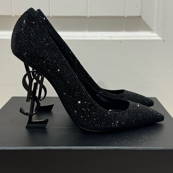 NWT YSL Saint Laurent 110mm Opyum Crystal Embellished Leather Heels Pumps Black - Picture 5 of 9